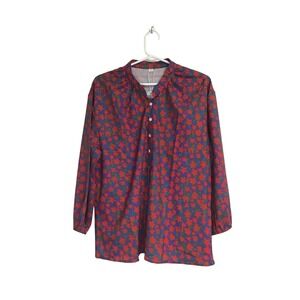 Made With Love Brand Blue and Red Floral Button-up Blouse Women's XL NWT‎